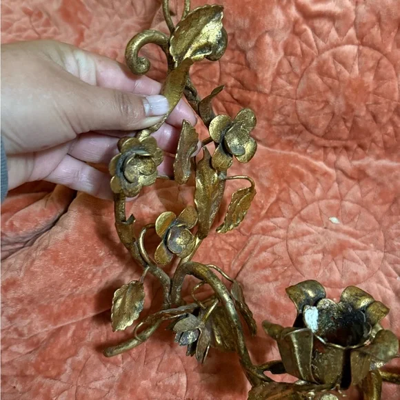 Italian Gold Tole Candle Sconces pair